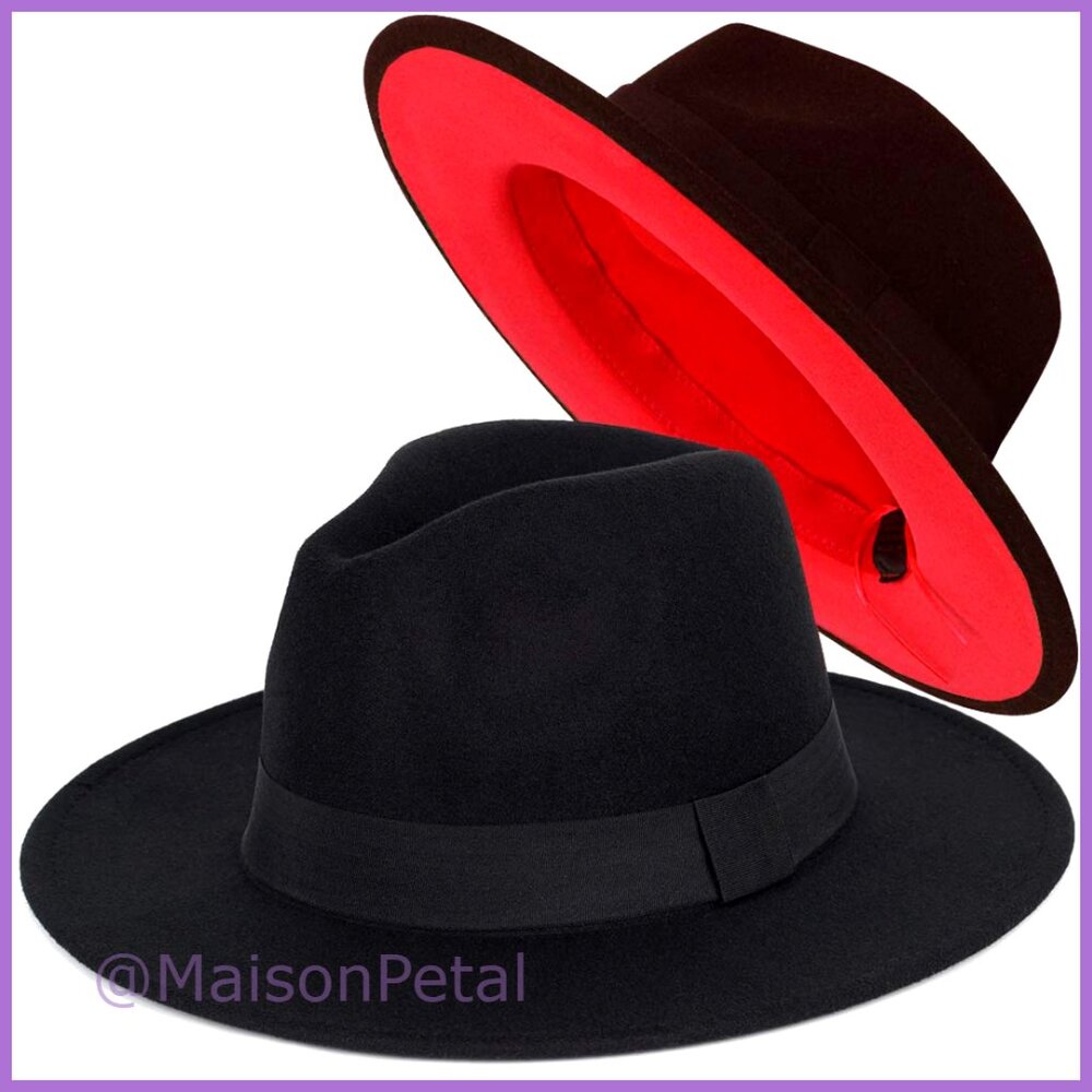 Wool Felt Fedora Hat Wide Brim Adjustable Size All Seasons